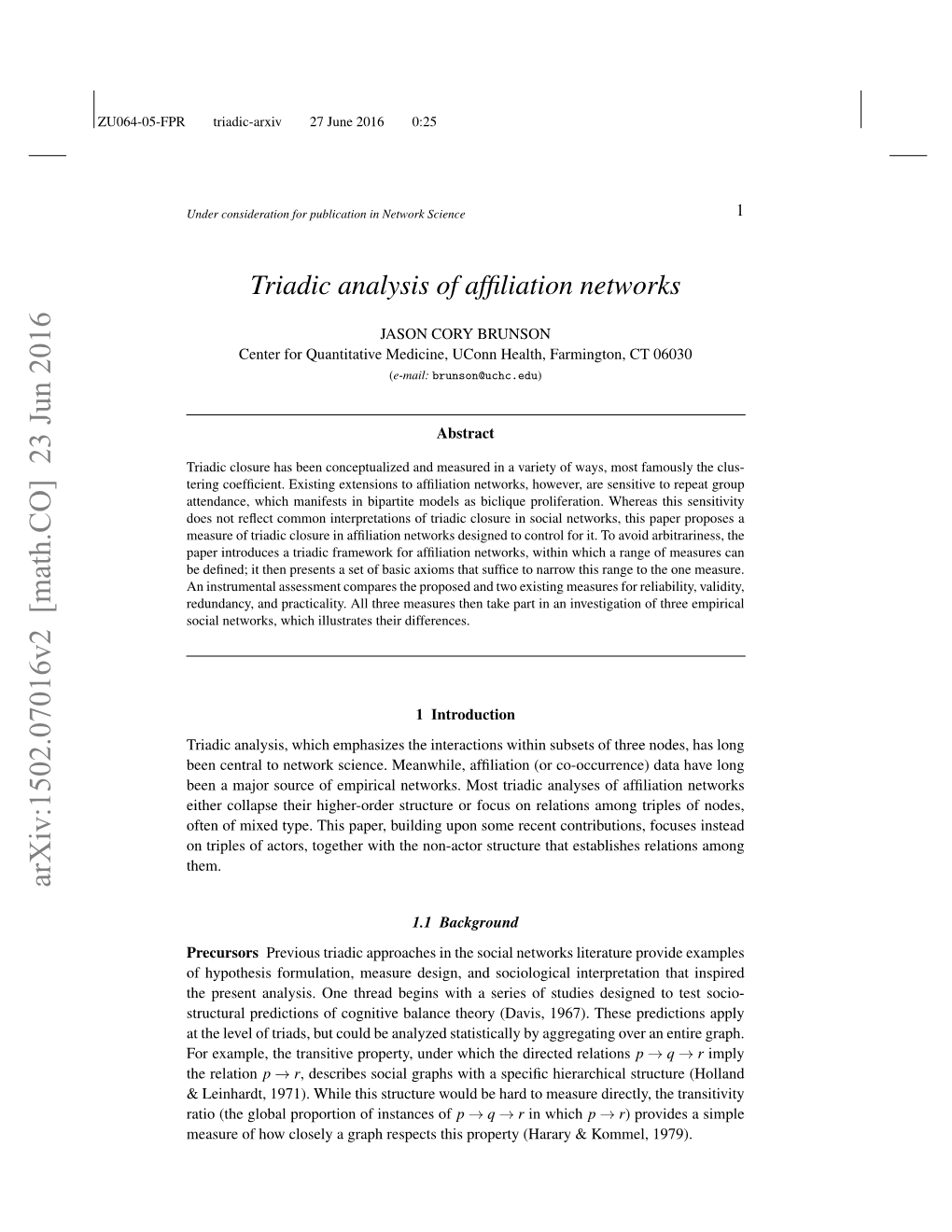 Triadic Analysis of Affiliation Networks