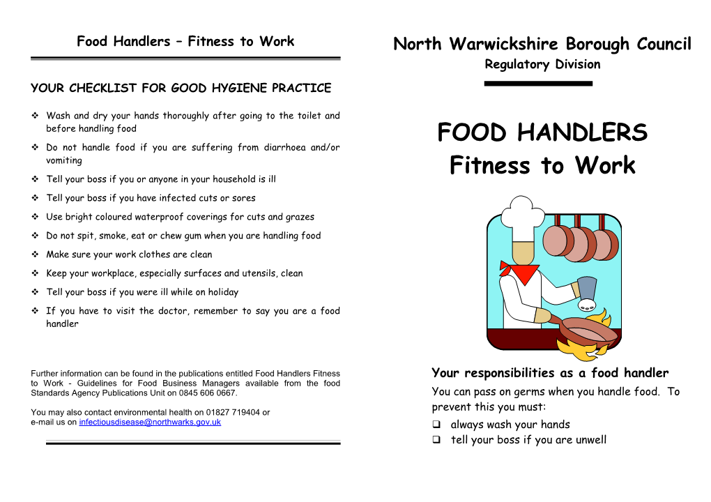 Food Handlers Fitness to Work