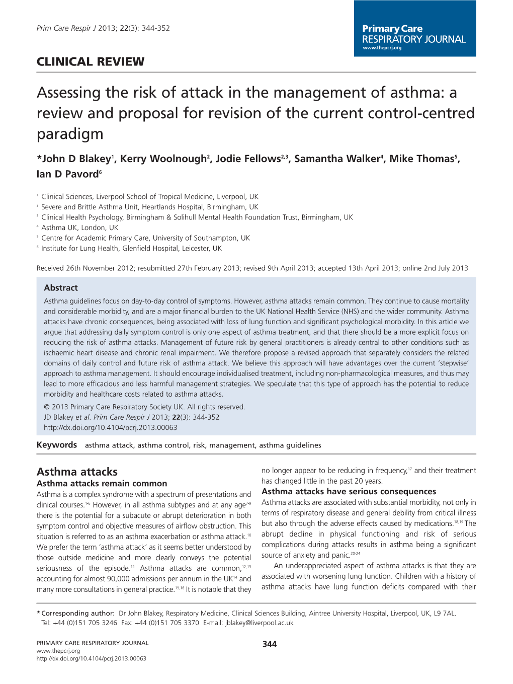 Assessing the Risk of Attack in the Management of Asthma: a Review and Proposal for Revision of the Current Control-Centred Paradigm