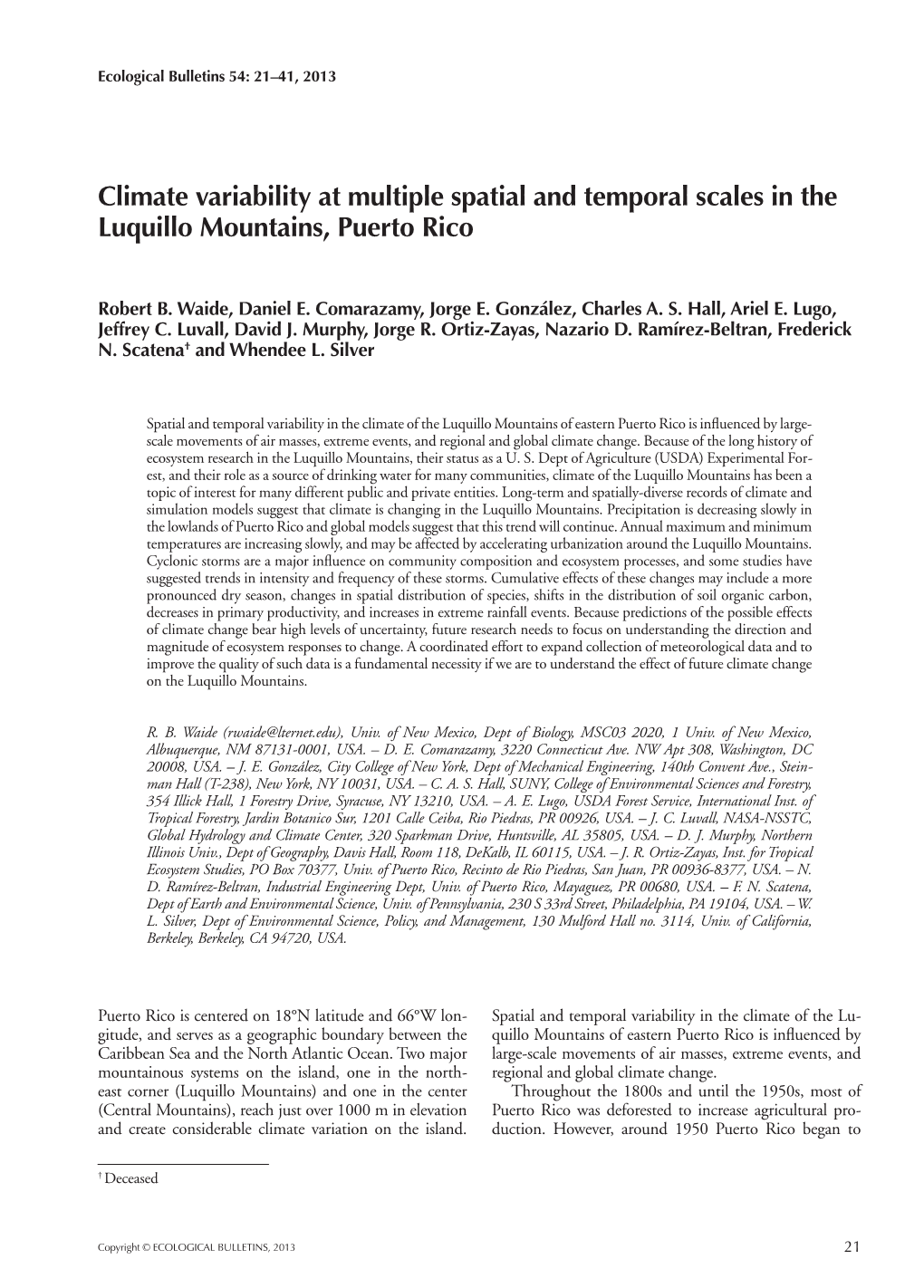 Climate Variability at Multiple Spatial and Temporal Scales in the Luquillo Mountains, Puerto Rico