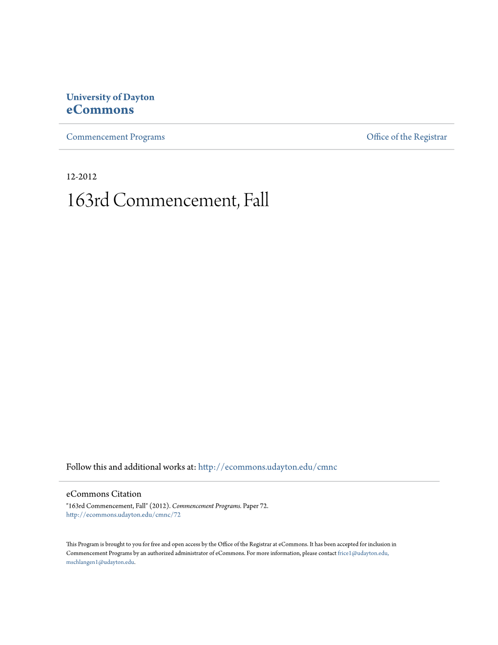 163Rd Commencement, Fall