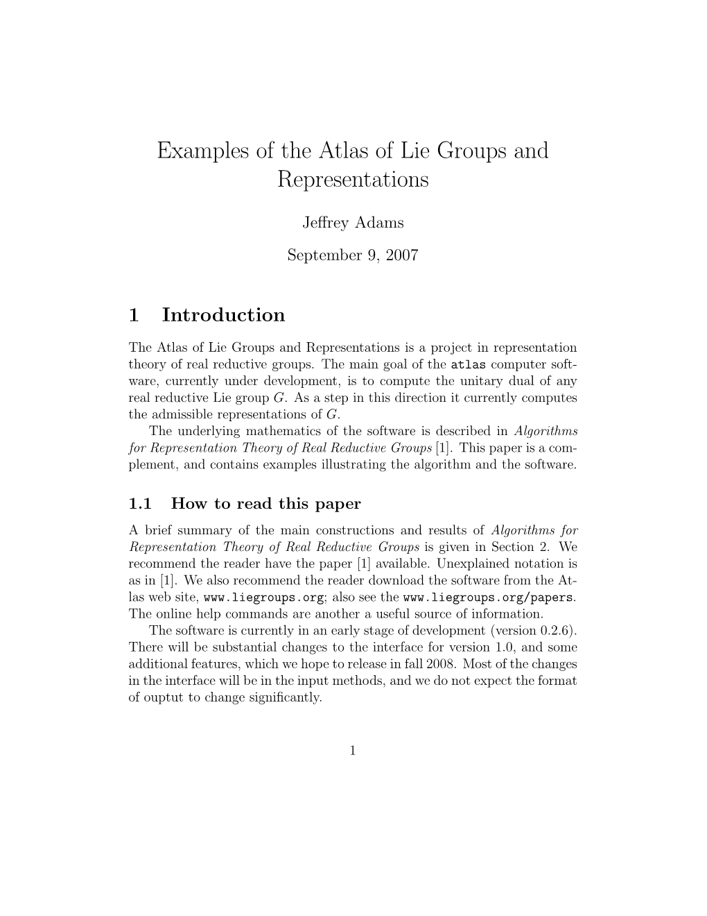 Examples of the Atlas of Lie Groups and Representations