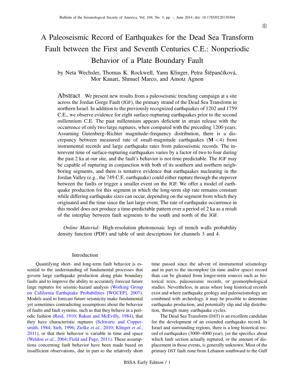 A Paleoseismic Record of Earthquakes for the Dead Sea