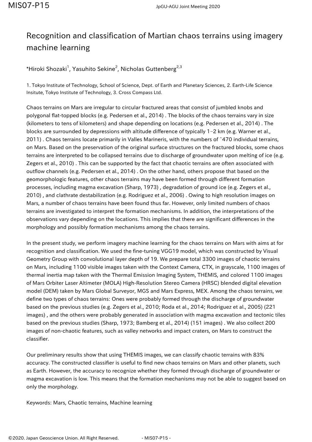 Recognition and Classification of Martian Chaos Terrains Using Imagery Machine Learning