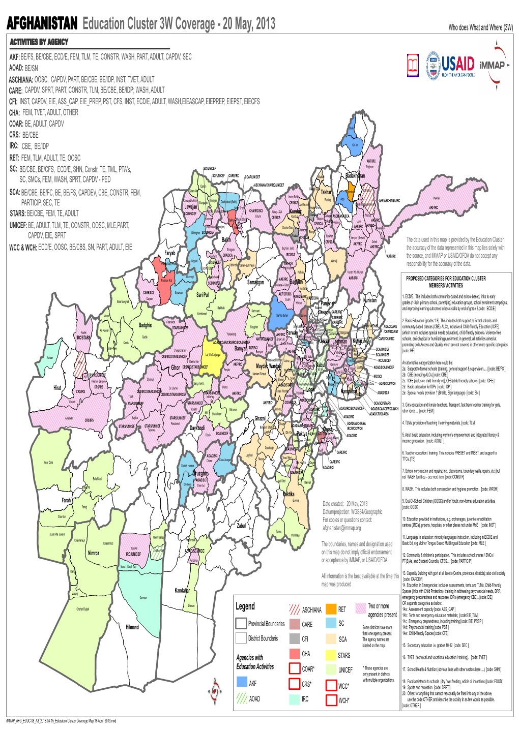 Immap AFG EDUC-08 A3 2013-04-15 Education Cluster Coverage Map 15 April 2013.Mxd