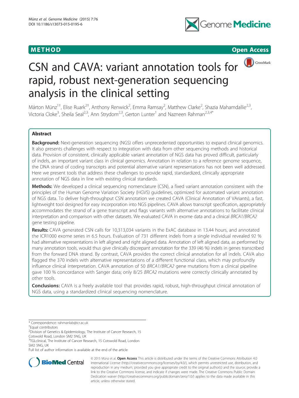 Downloaded from the CAVA Integration with Data Generated by Pre-NGS Methods Webpage [19]