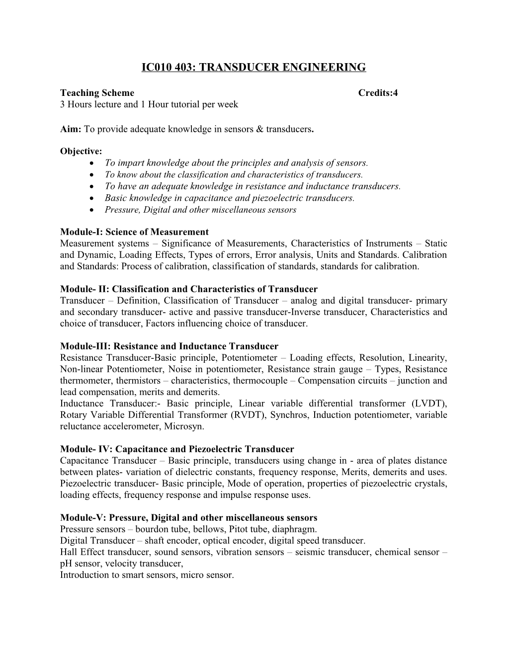 Ic010 403: Transducer Engineering