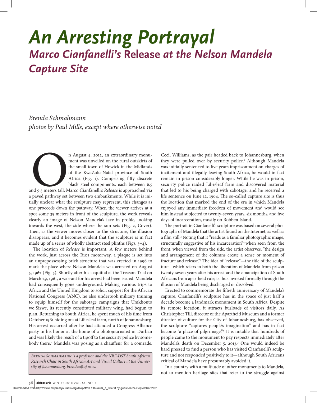 An Arresting Portrayal: Marco Cianfanelli's Release at the Nelson Mandela Capture Site