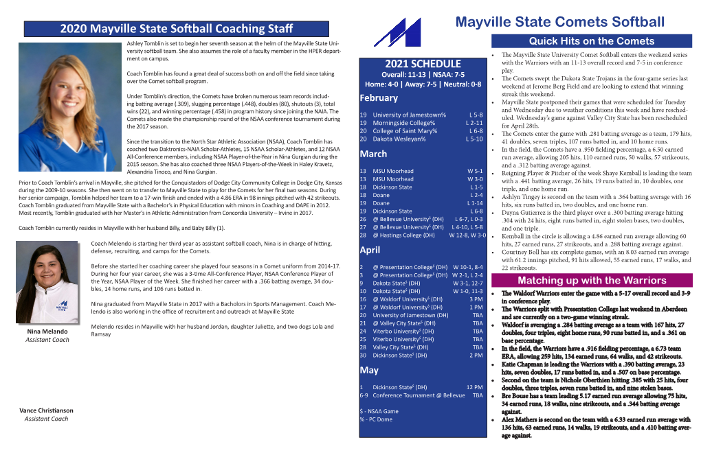 Mayville State Comets Softball