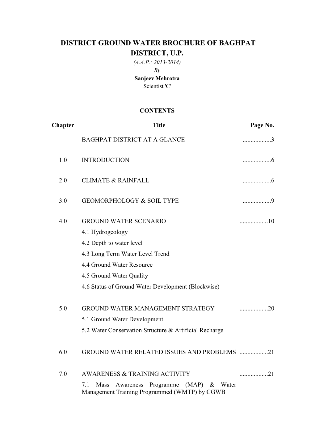 District Ground Water Brochure of Baghpat District, U.P