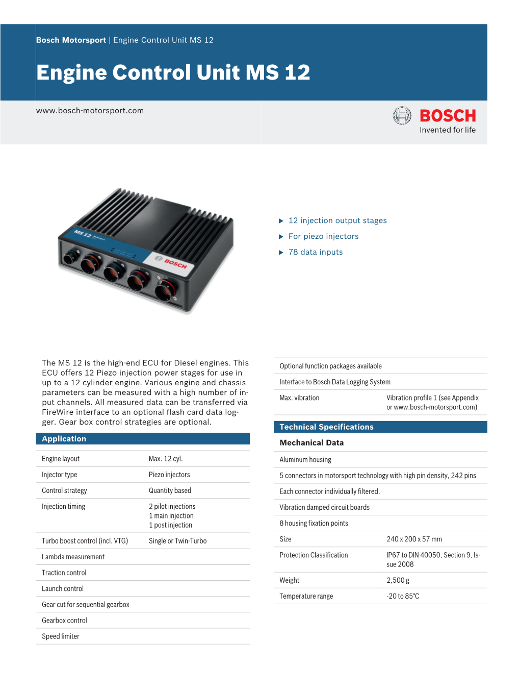 Engine Control Unit MS 12 Engine Control Unit MS 12