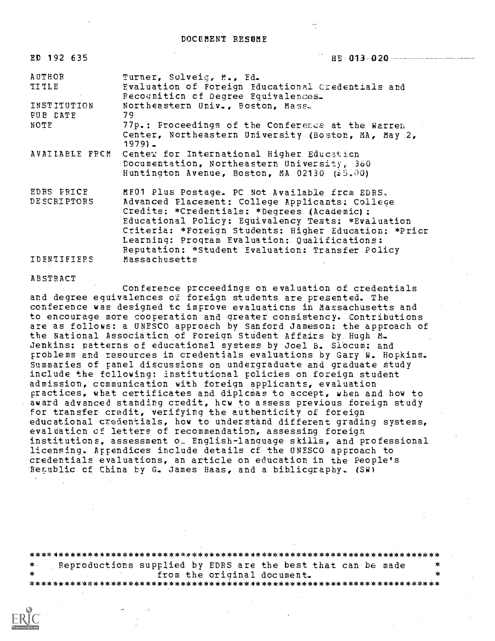 Evaluation of Foreign Educational Credentials and Recognition of Degree Equivalences