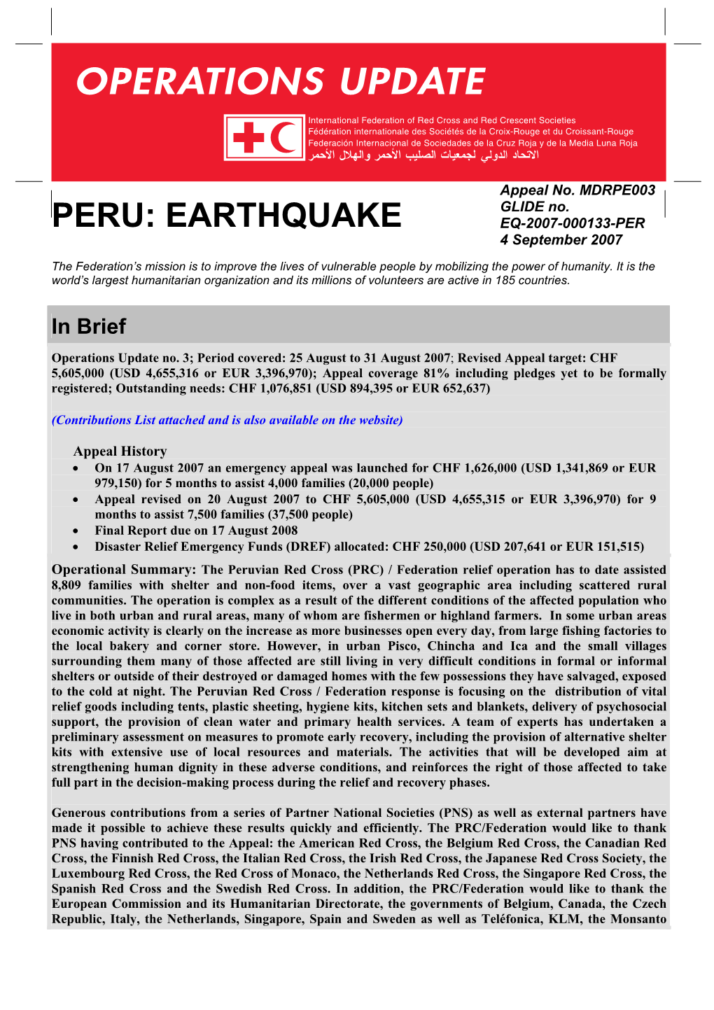 PERU: EARTHQUAKE EQ-2007-000133-PER 4 September 2007