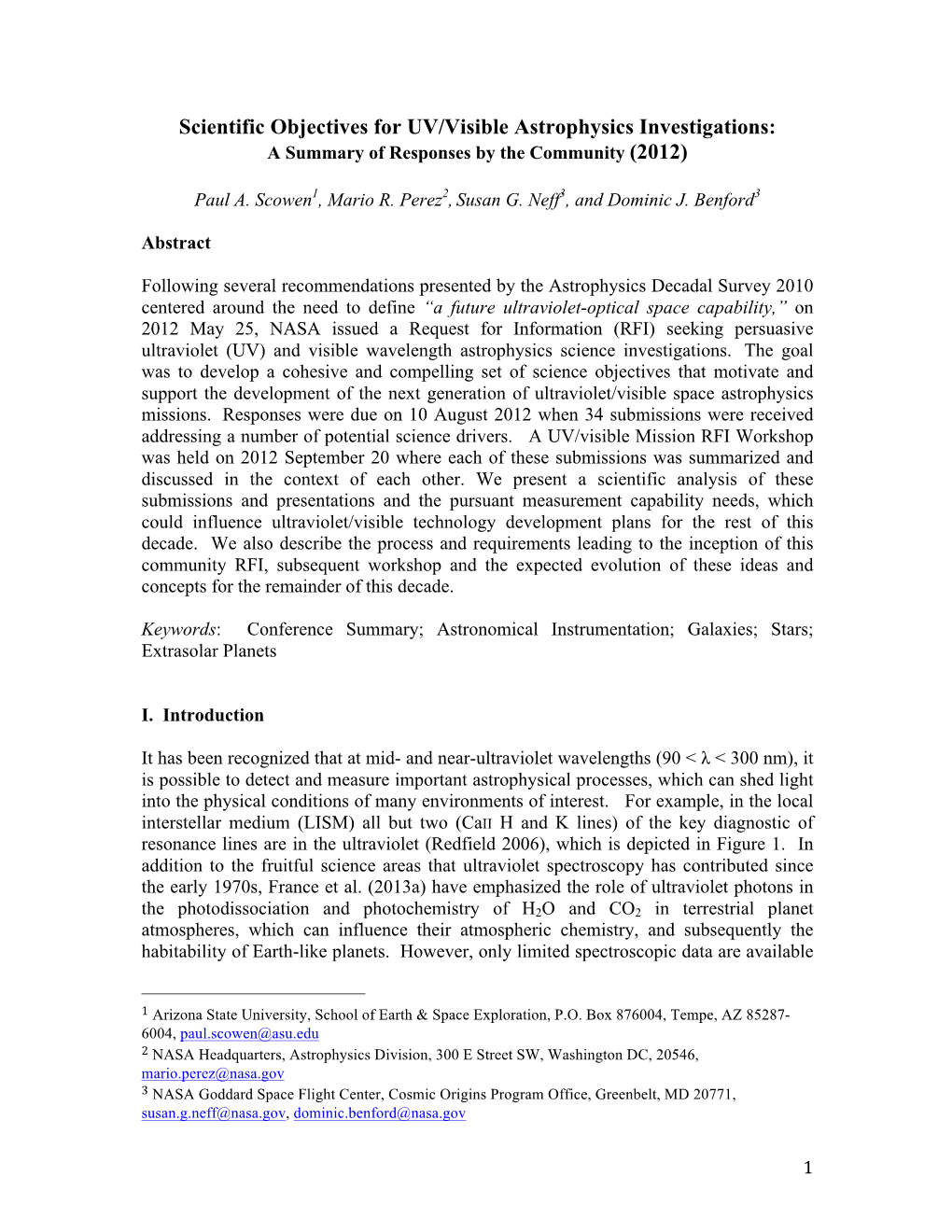 Cosmic Origins RFI Responses PASP Final