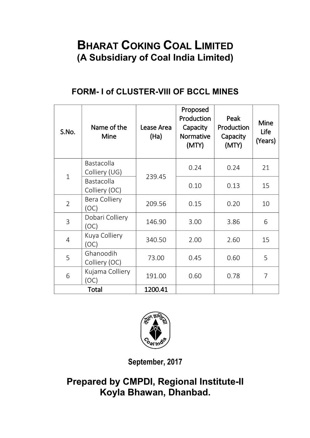 BHARAT COKING COAL LIMITED (A Subsidiary of Coal India Limited)