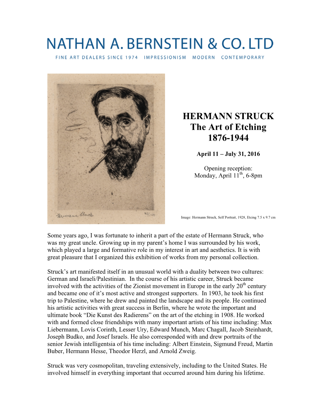HERMANN STRUCK the Art of Etching 1876-1944