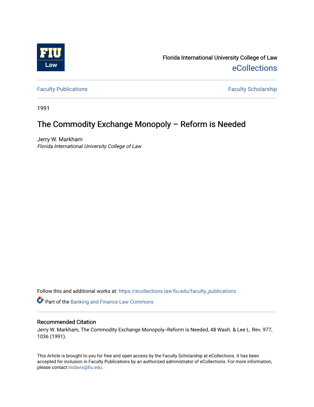 The Commodity Exchange Monopoly – Reform Is Needed