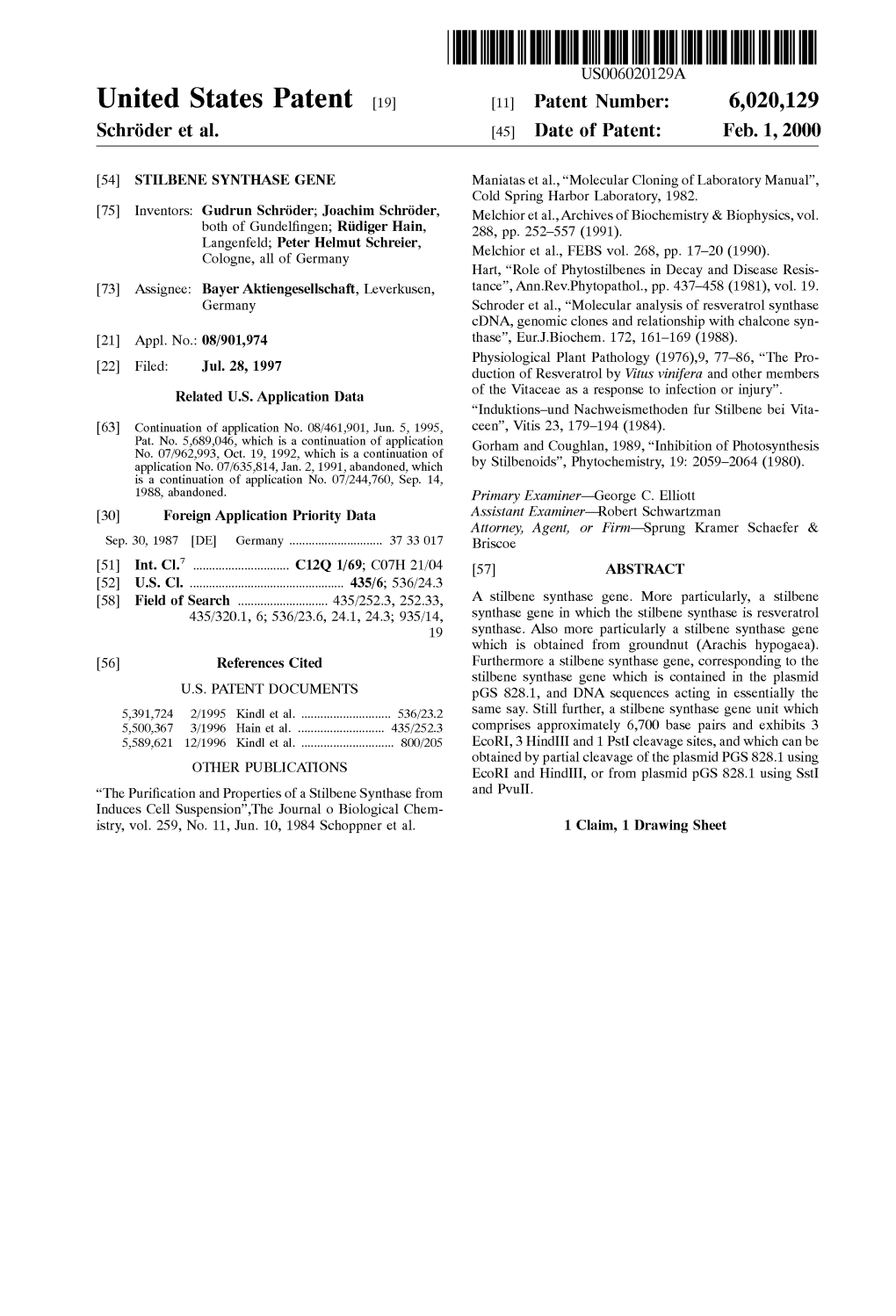 United States Patent (19) 11 Patent Number: 6,020,129 Schröder Et Al