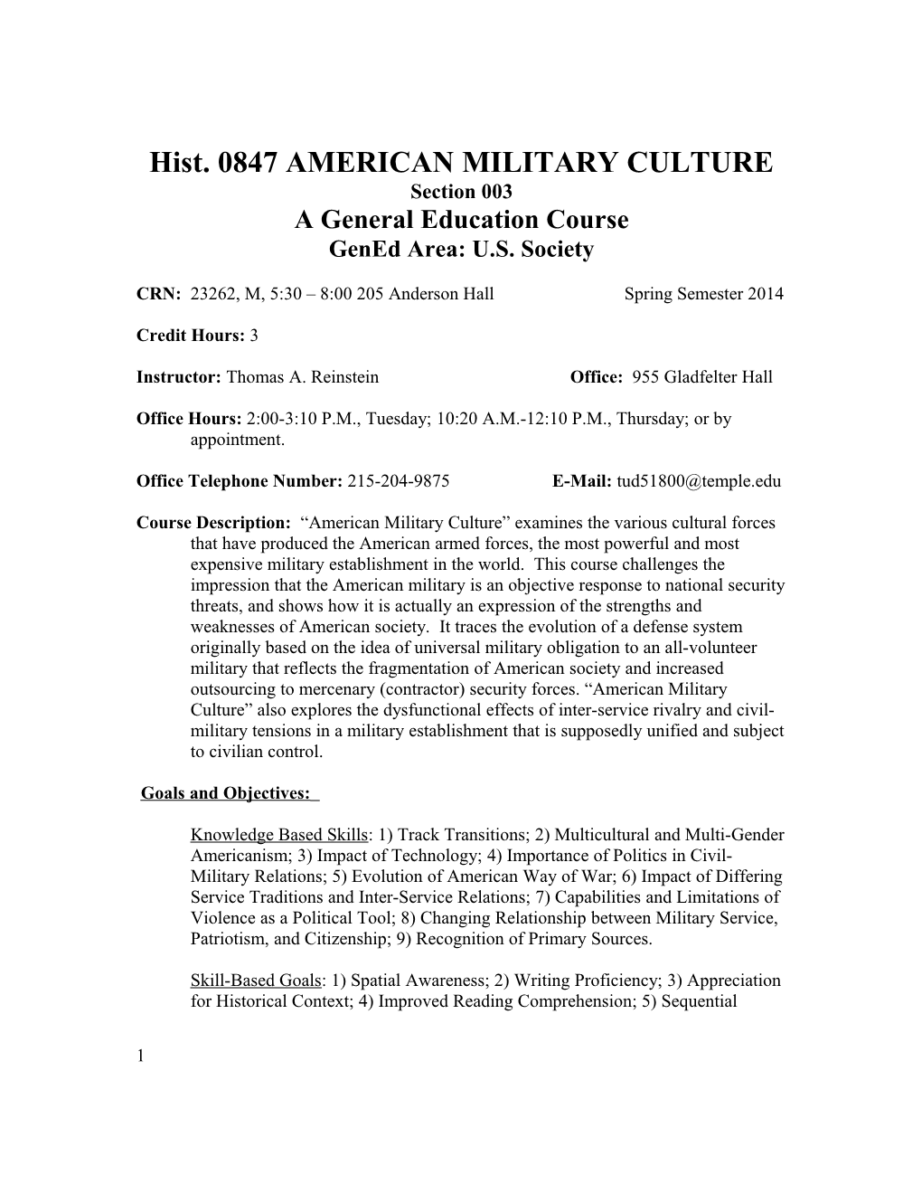 Hist. 0847 AMERICAN MILITARY CULTURE