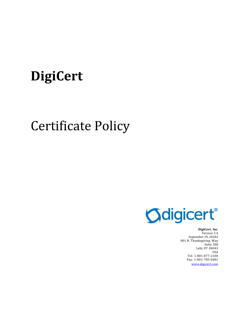 Digicert Certificate Policy V.5.4