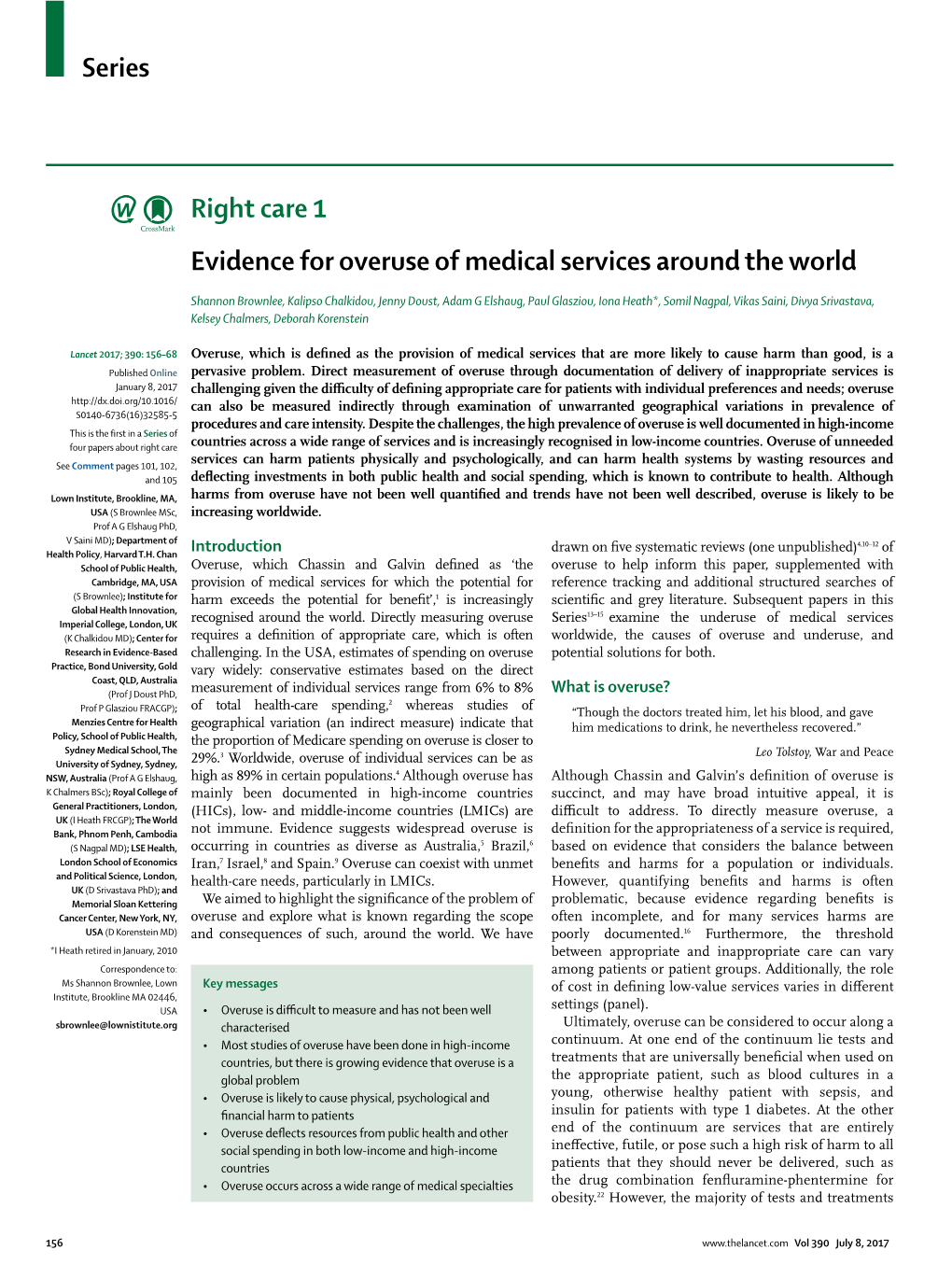 Evidence for Overuse of Medical Services Around the World