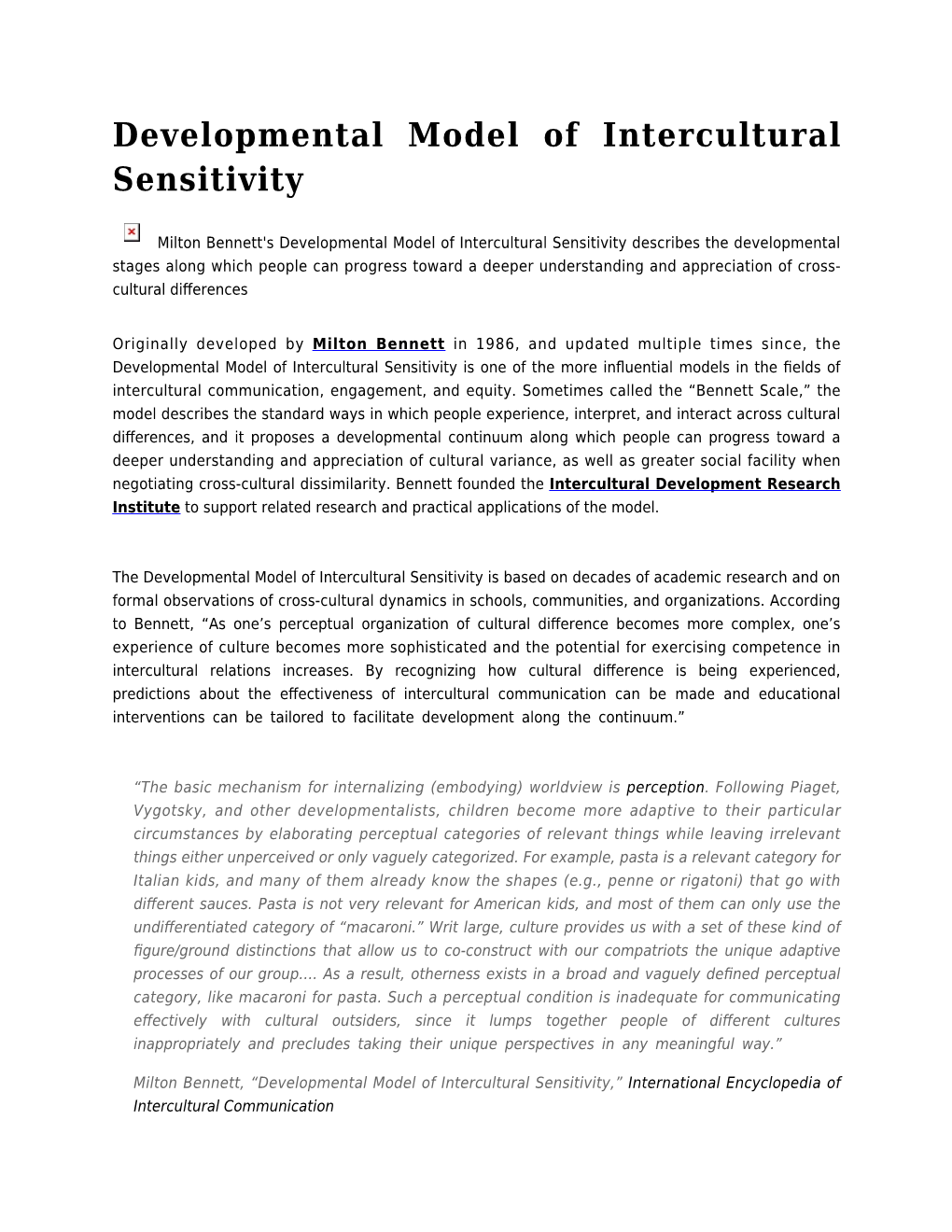 Developmental Model of Intercultural Sensitivity