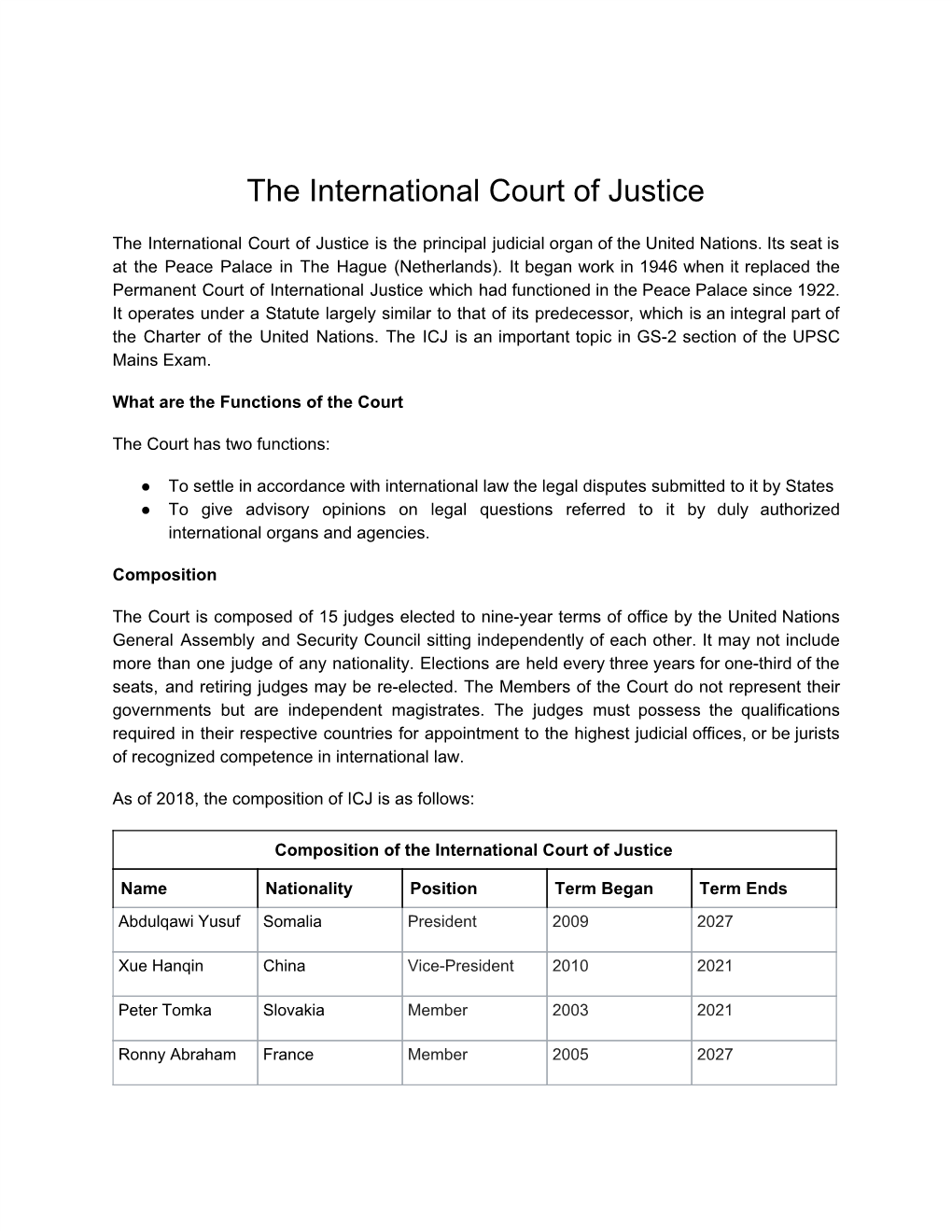 The International Court of Justice