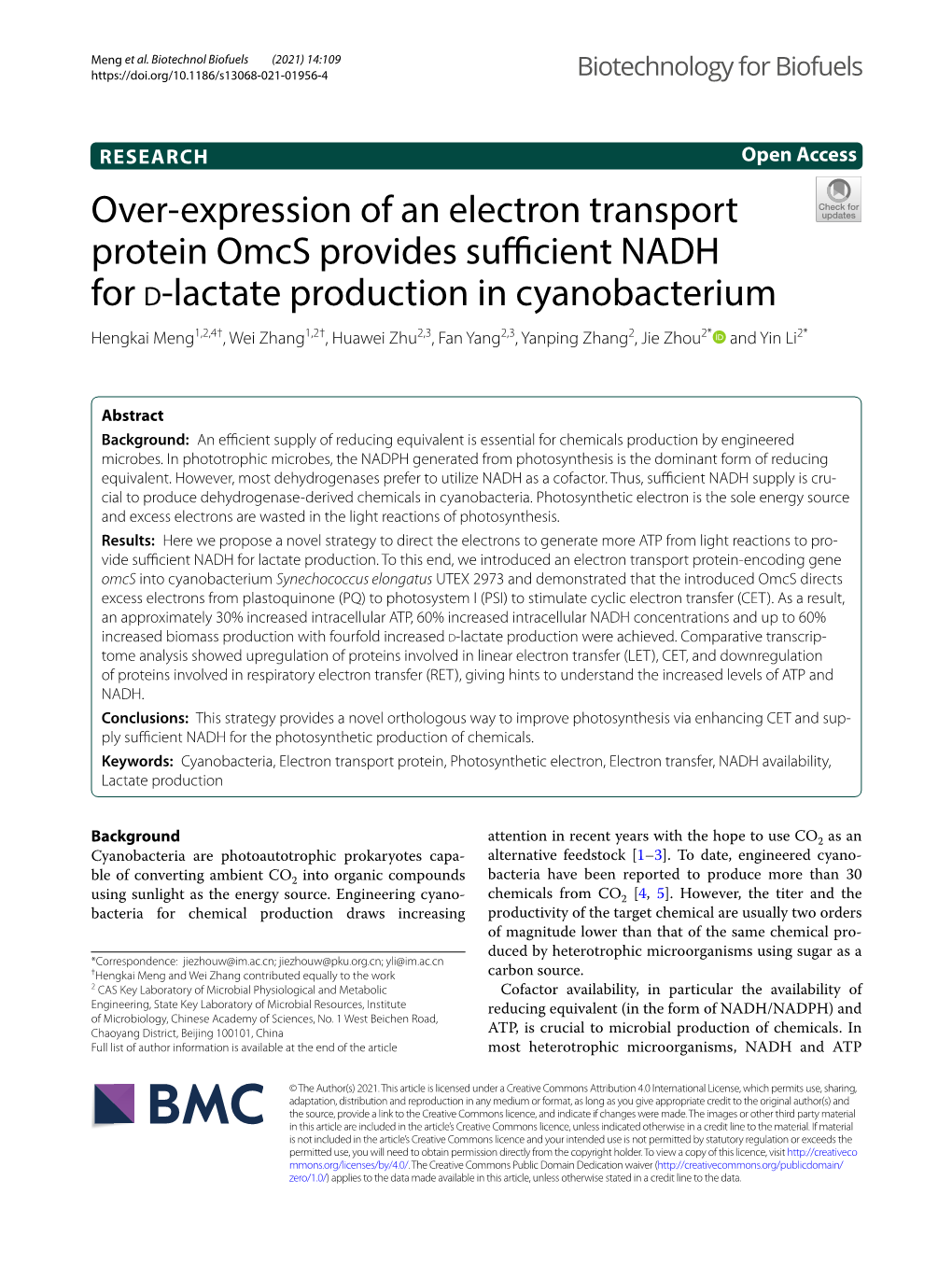 Over-Expression of an Electron Transport Protein Omcs Provides