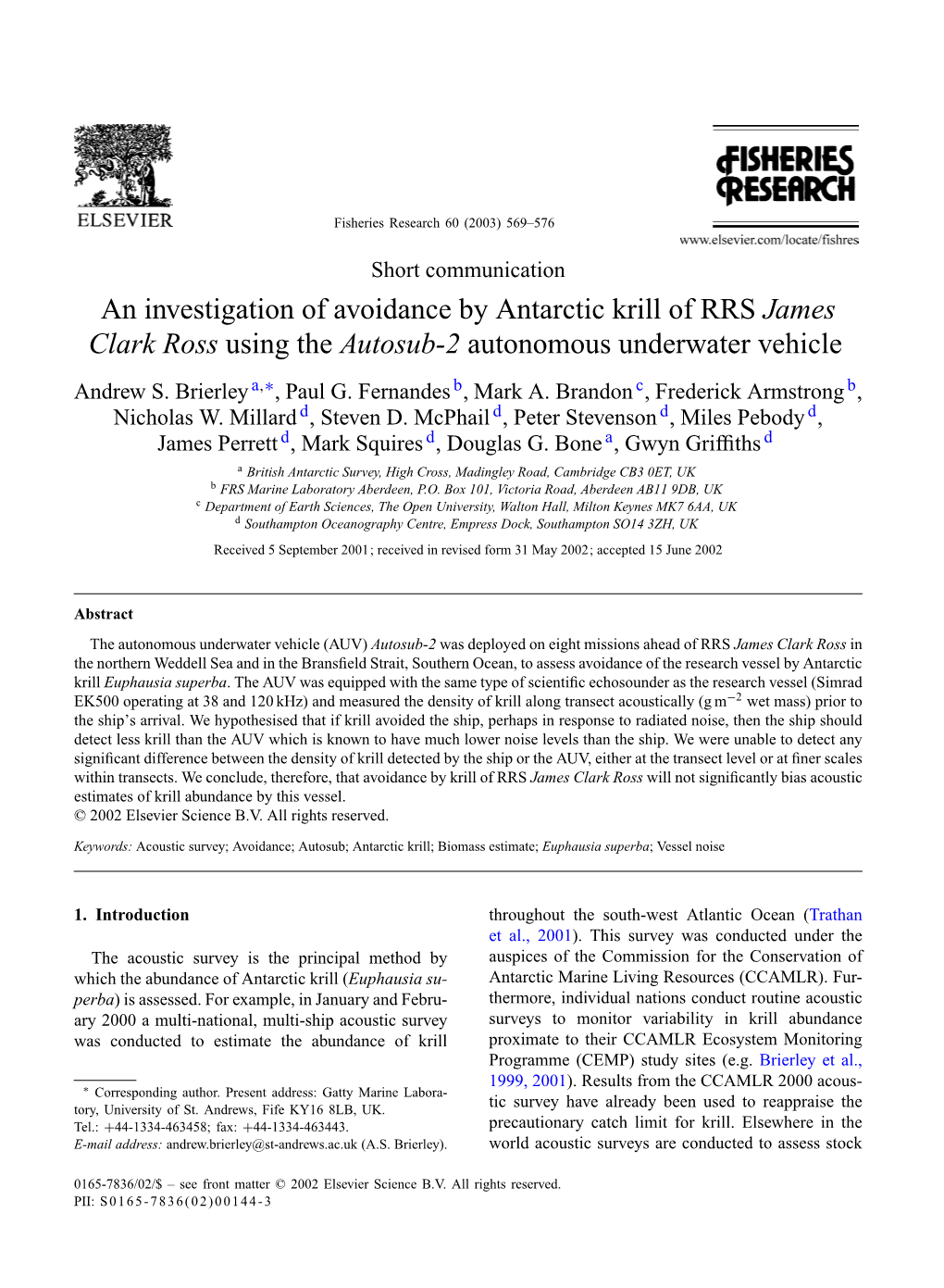 James Clark Ross Using the Autosub-2 Autonomous Underwater Vehicle Andrew S