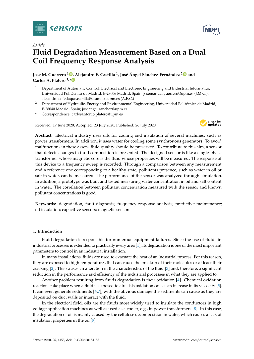 Fluid Degradation Measurement Based on a Dual Coil Frequency Response Analysis