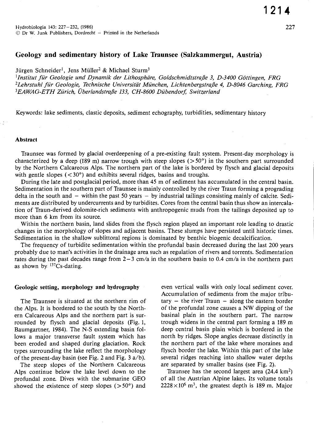 Geology and Sedimentary History of Lake Traunsee (Salzkammergut, Austria)