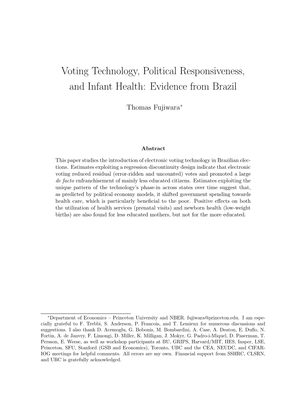 Voting Technology, Political Responsiveness, and Infant Health: Evidence from Brazil