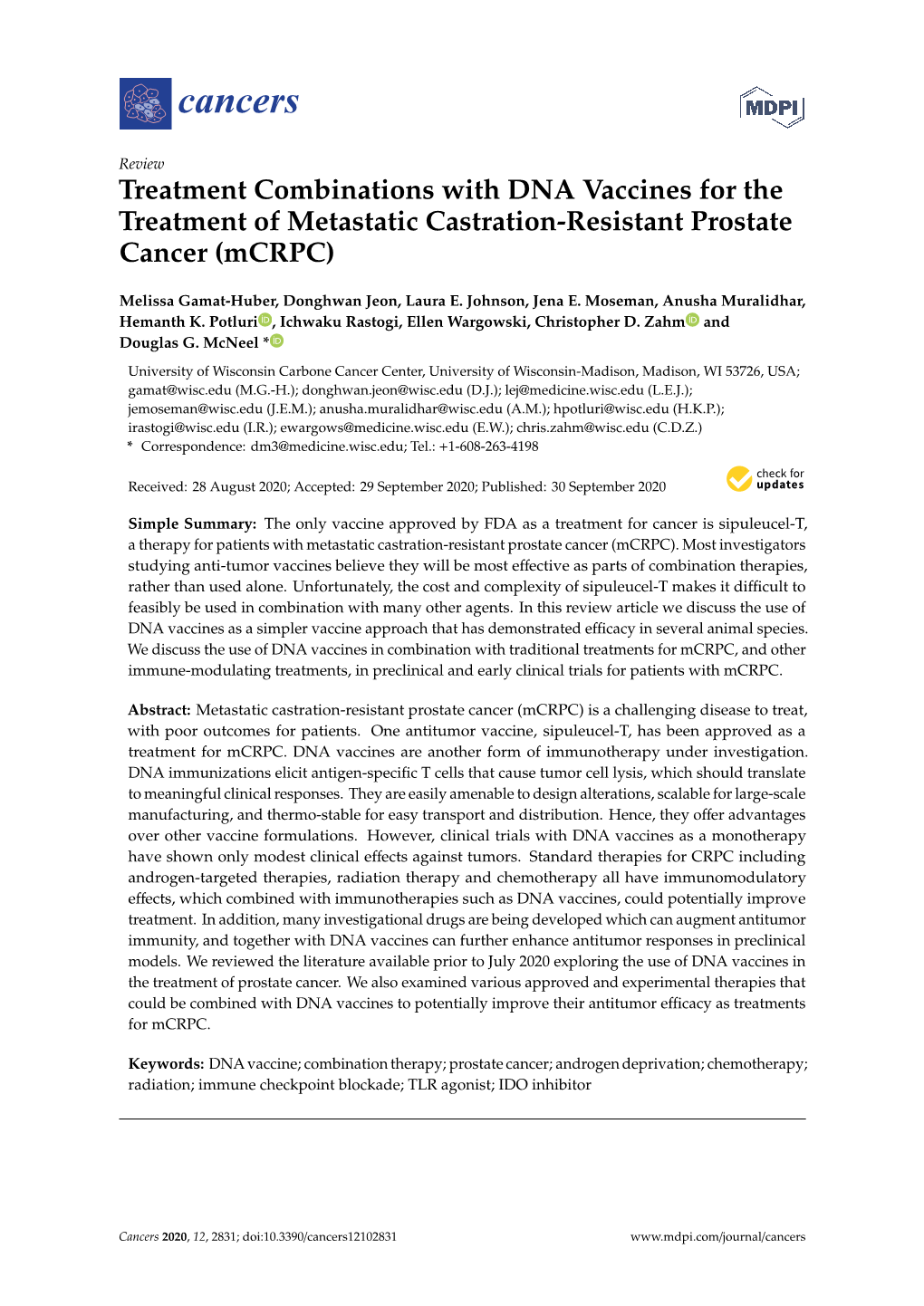 Treatment Combinations with DNA Vaccines for the Treatment of Metastatic Castration-Resistant Prostate Cancer (Mcrpc)