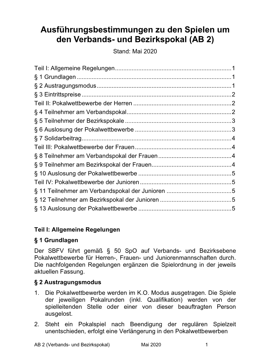 Und Bezirkspokal (AB 2) Stand: Mai 2020