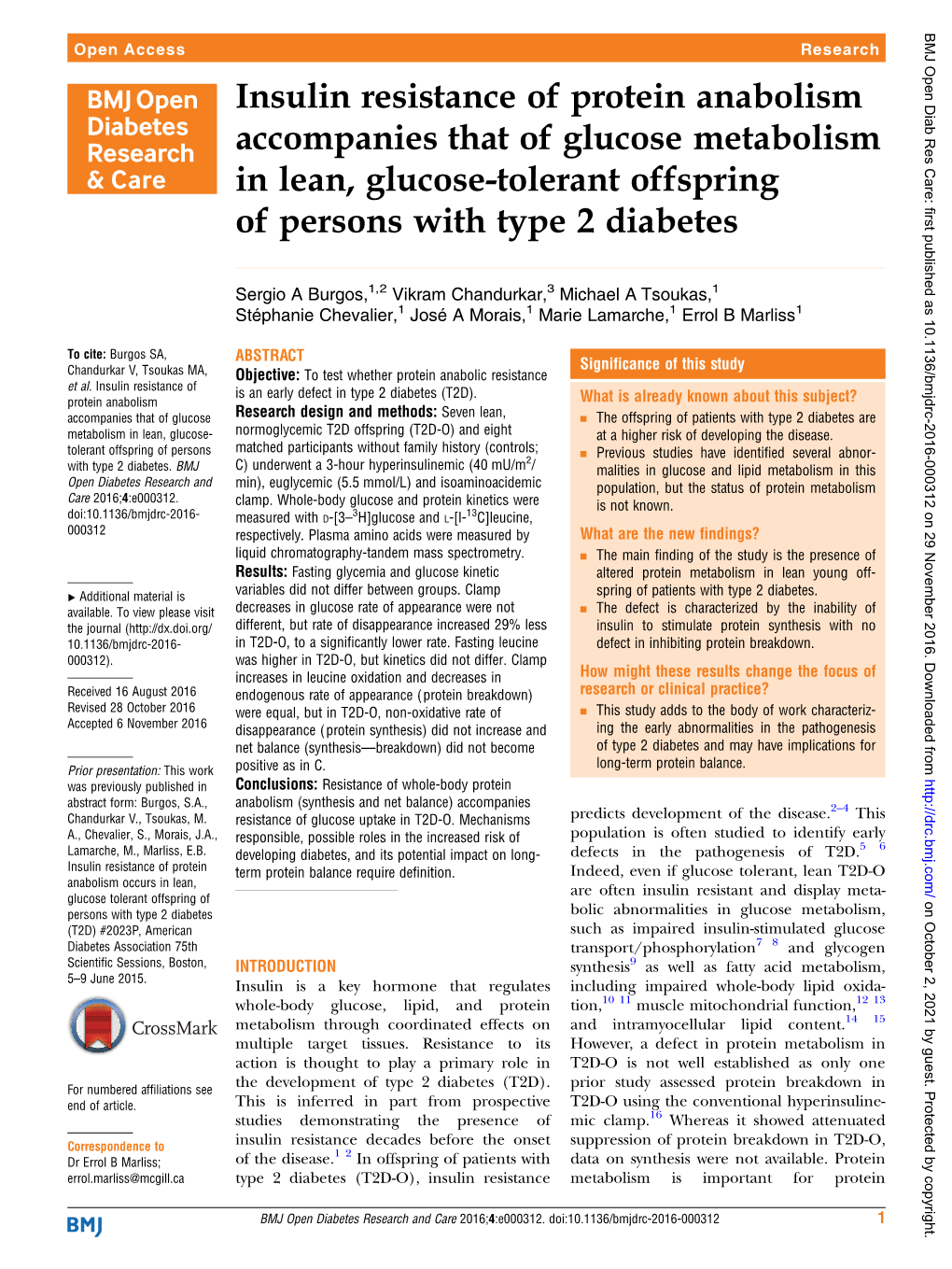 Insulin Resistance of Protein Anabolism Accompanies That of Glucose Metabolism in Lean, Glucose-Tolerant Offspring of Persons with Type 2 Diabetes