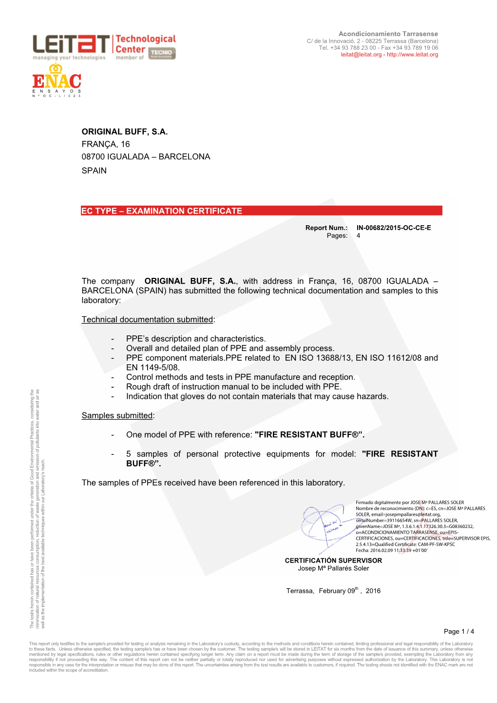 Ec Type – Examination Certificate Original Buff