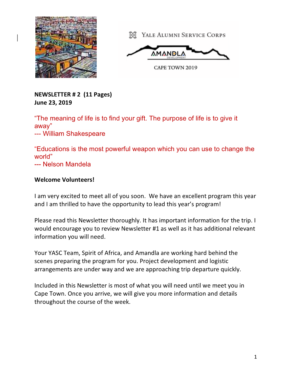 NEWSLETTER # 2 (11 Pages) June 23, 2019