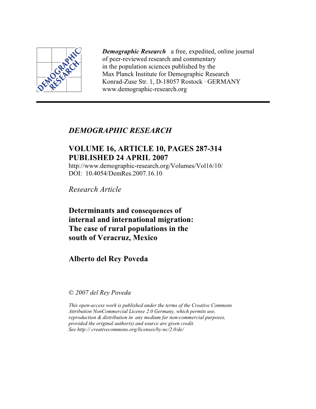 Determinants and Consequences of Internal and International Migration, Veracruz Mexico