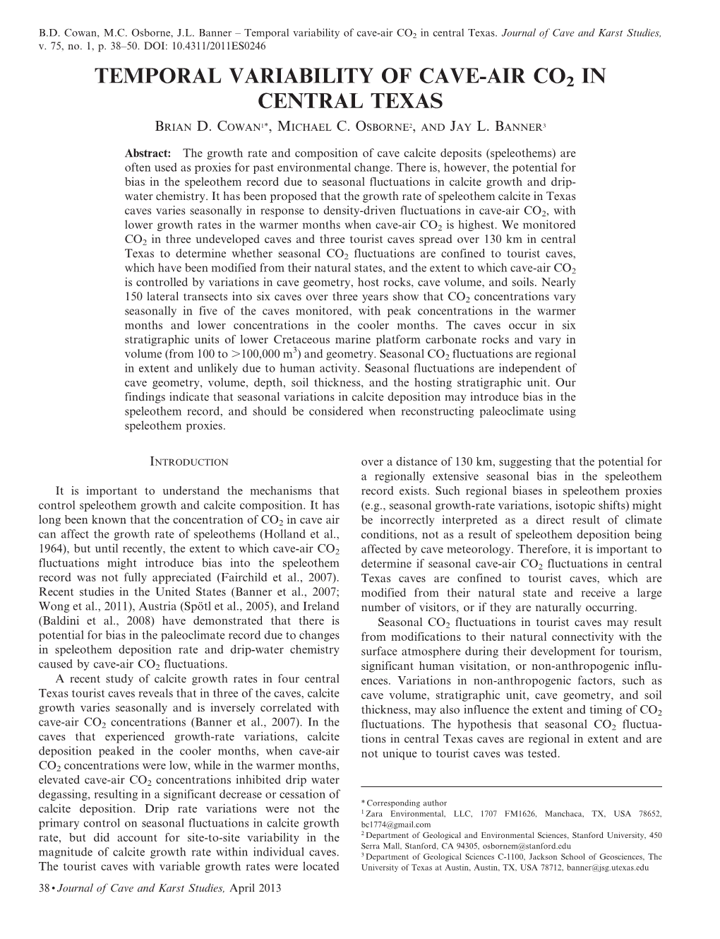 Temporal Variability of Cave-Air CO2 in Central Texas