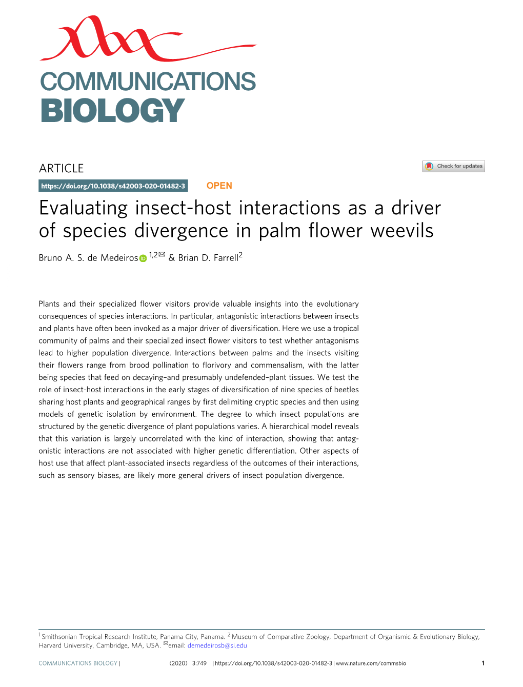 Evaluating Insect-Host Interactions As a Driver of Species Divergence in Palm Flower Weevils