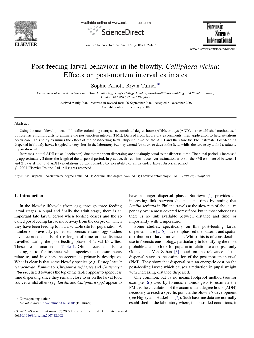 Post-Feeding Larval Behaviour in the Blowfly