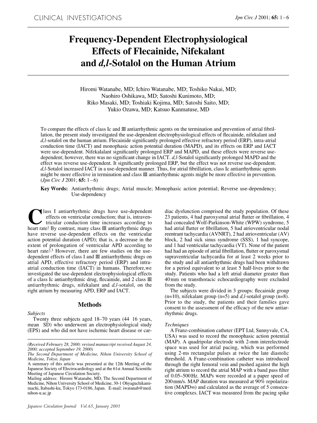 Frequency-Dependent Electrophysiological Effects of Flecainide, Nifekalant and D,L-Sotalol on the Human Atrium