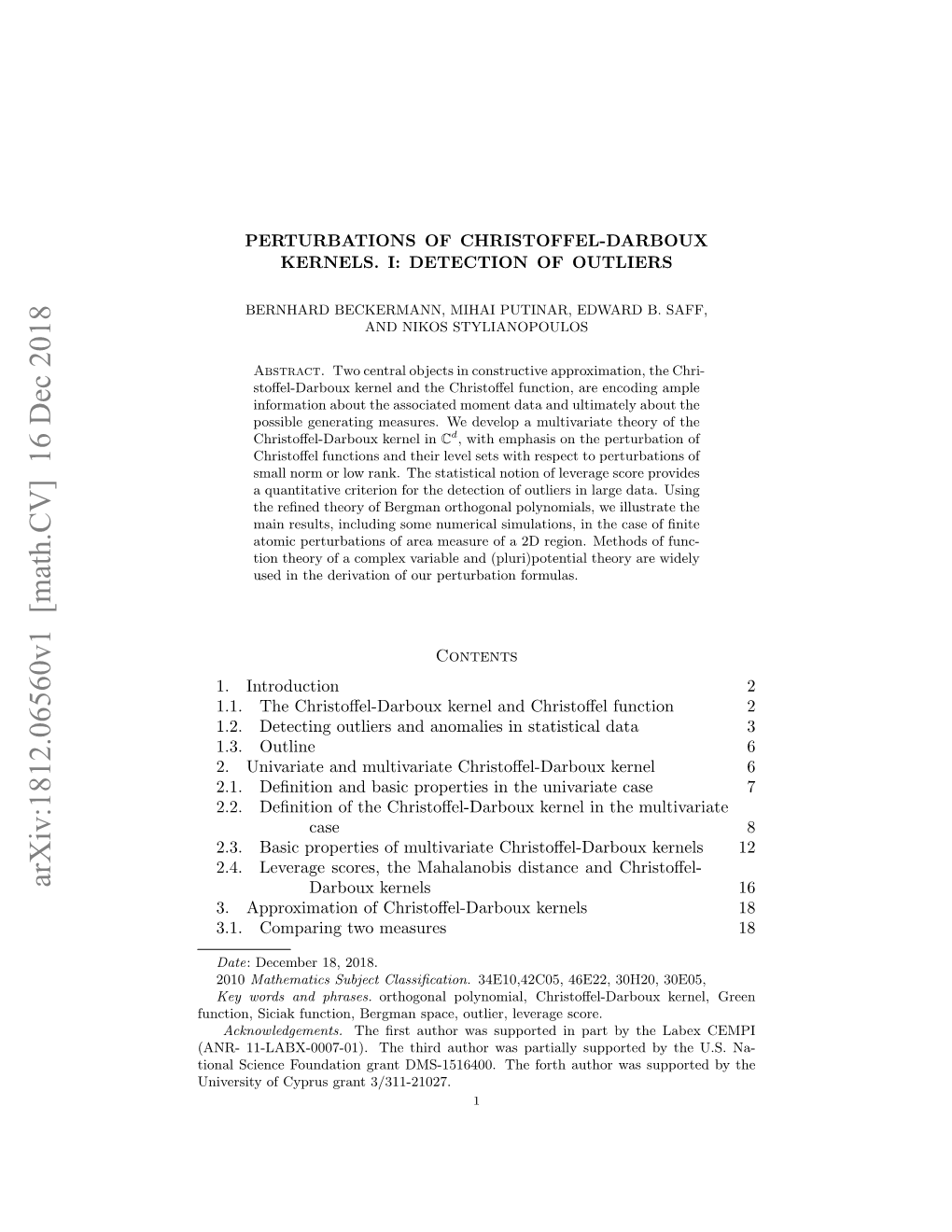 Arxiv:1812.06560V1 [Math.CV] 16 Dec 2018 Darboux Kernels 16 3