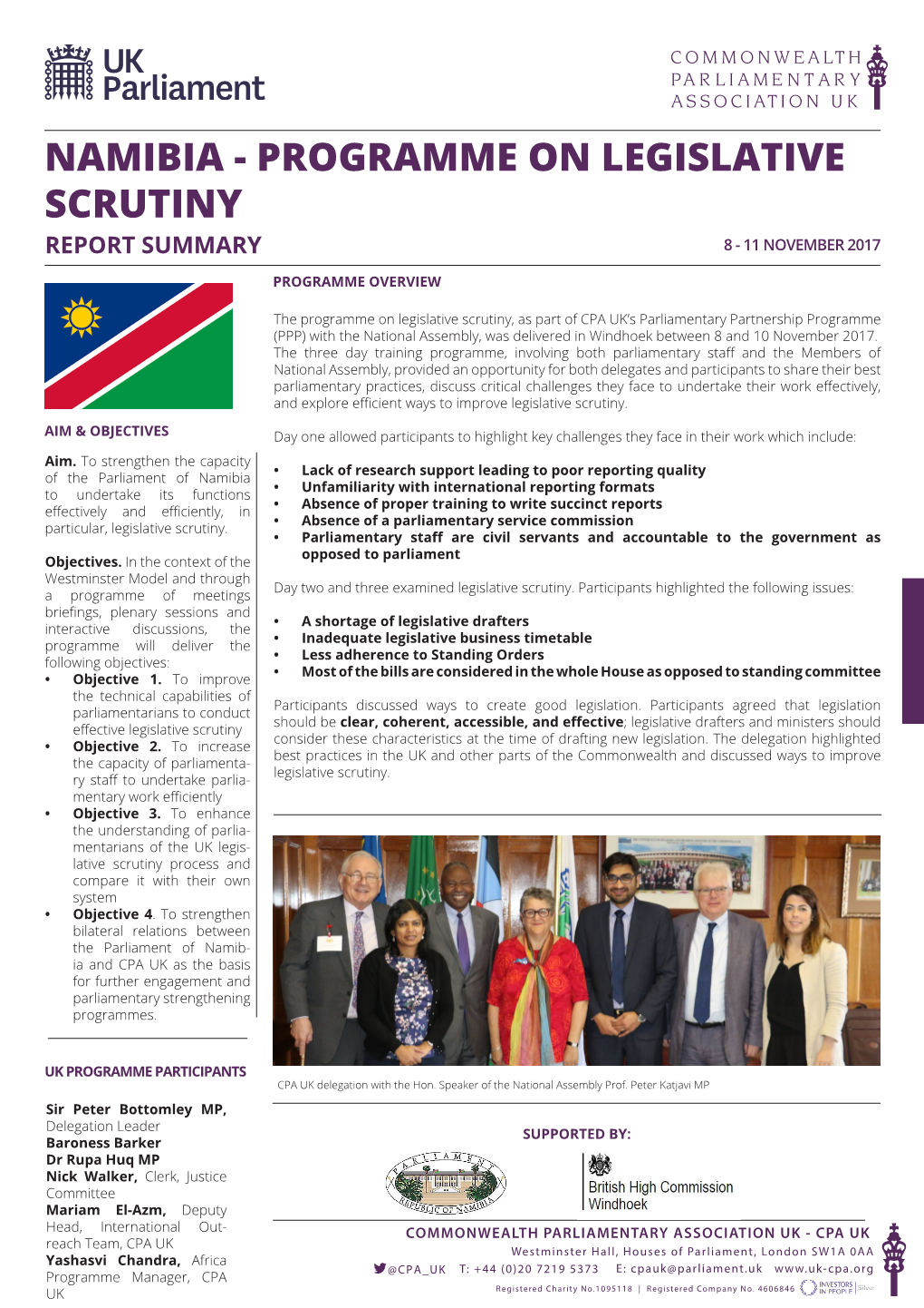 Namibia - Programme on Legislative Scrutiny Report Summary 8 - 11 November 2017