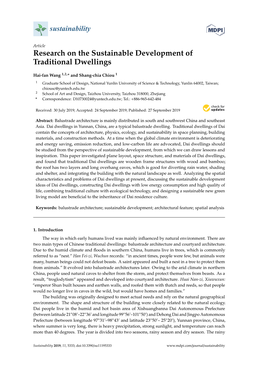 Research on the Sustainable Development of Traditional Dwellings