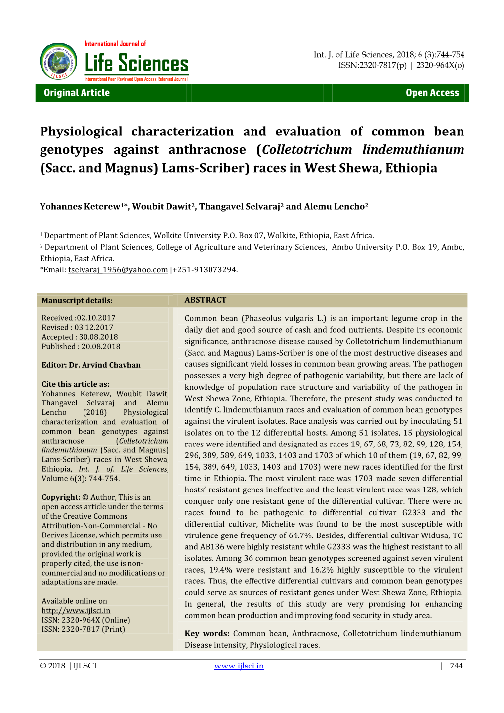 Life Sciences, 2018; 6 (3):744-754 Life Sciences ISSN:2320-7817(P) | 2320-964X(O)