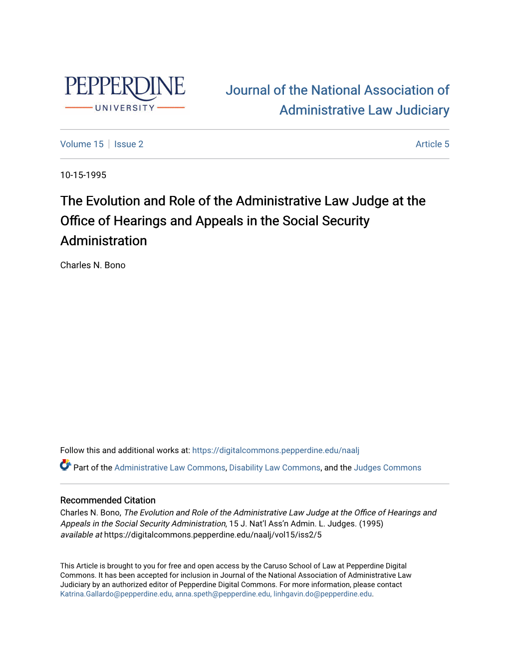 The Evolution and Role of the Administrative Law Judge at the Office of Hearings and Appeals in the Social Security Administration