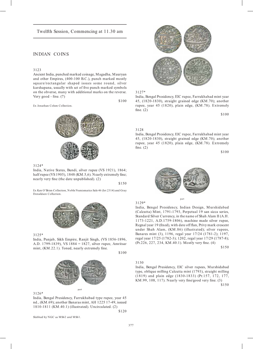 Twelfth Session, Commencing at 11.30 Am INDIAN COINS