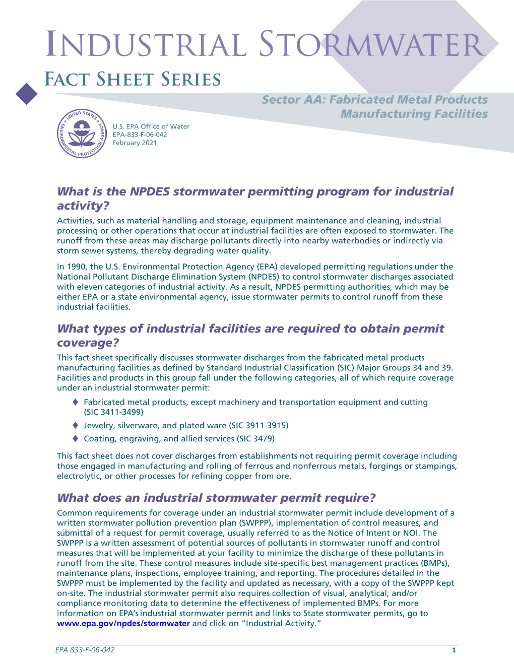 Sector AA: Fabricated Metal Products Manufacturing Facilities (PDF)