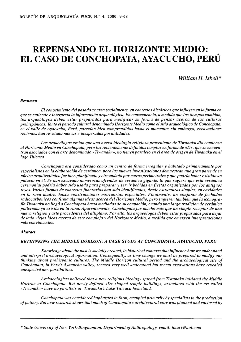 Repensando El Horizonte Medio: El Caso De Conchopata, Ayacucho, Peru"